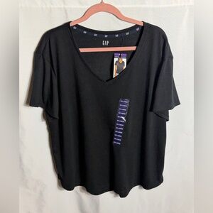 Gap Short Sleeve Slub V-Neck Tee Black XXL New With Tags Soft Casual Top